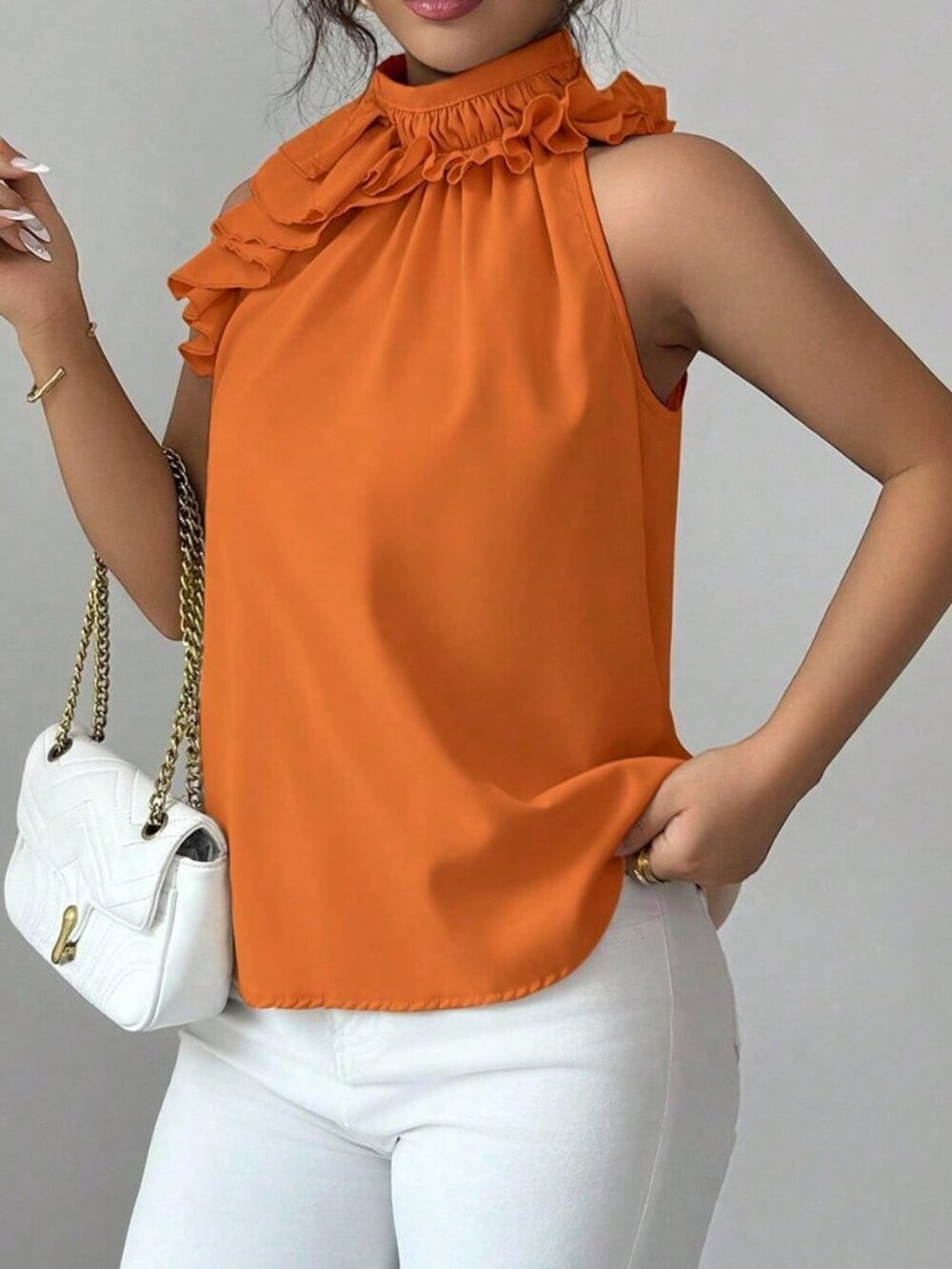 Orange Casual Women's Ruffle Sleeveless Blouse - Picture 7 of 7